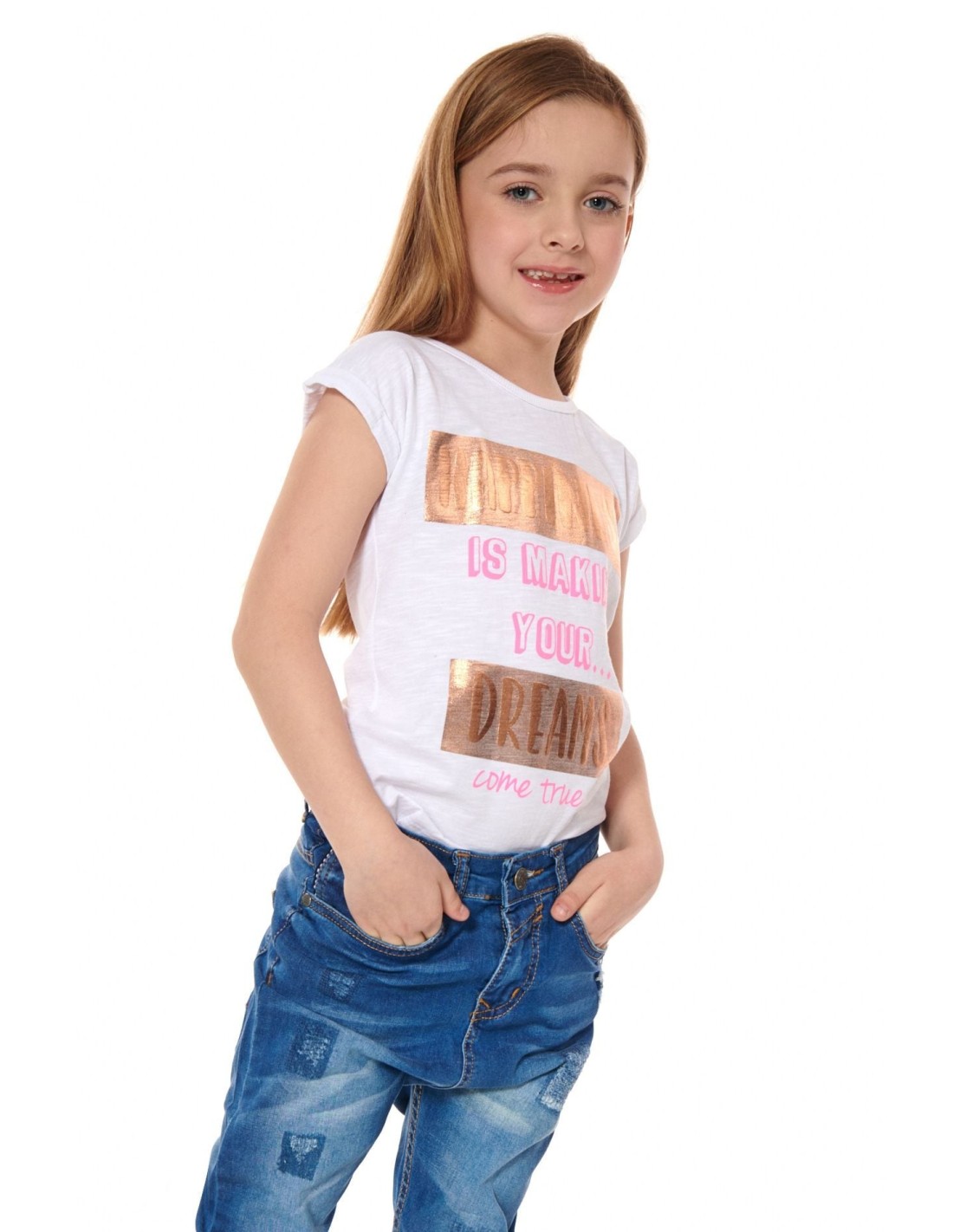 Mädchen-T-Shirt mit Aufschrift, weiß NDZ8194 – Online-Shop – Boutique